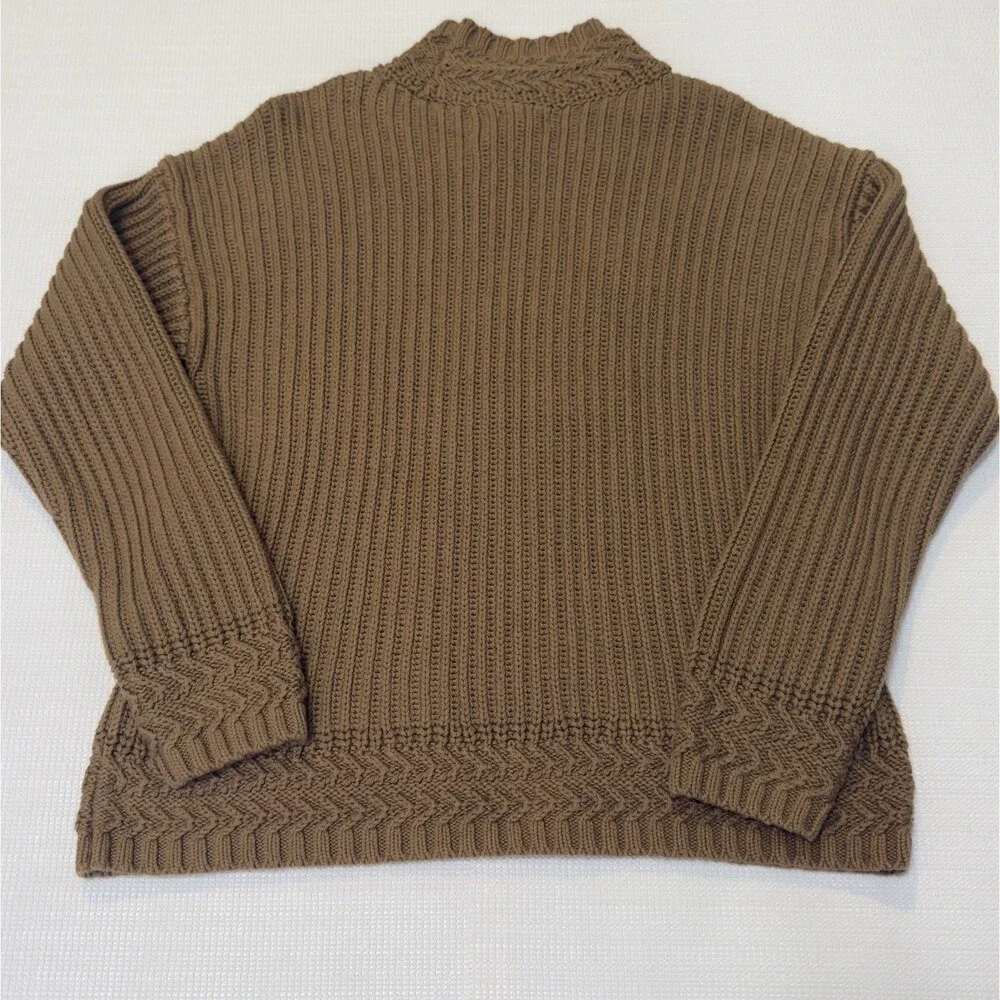 NWT L.L. Bean Signature Organic Cotton Mockneck Ribbed Sweater Walnut Large L